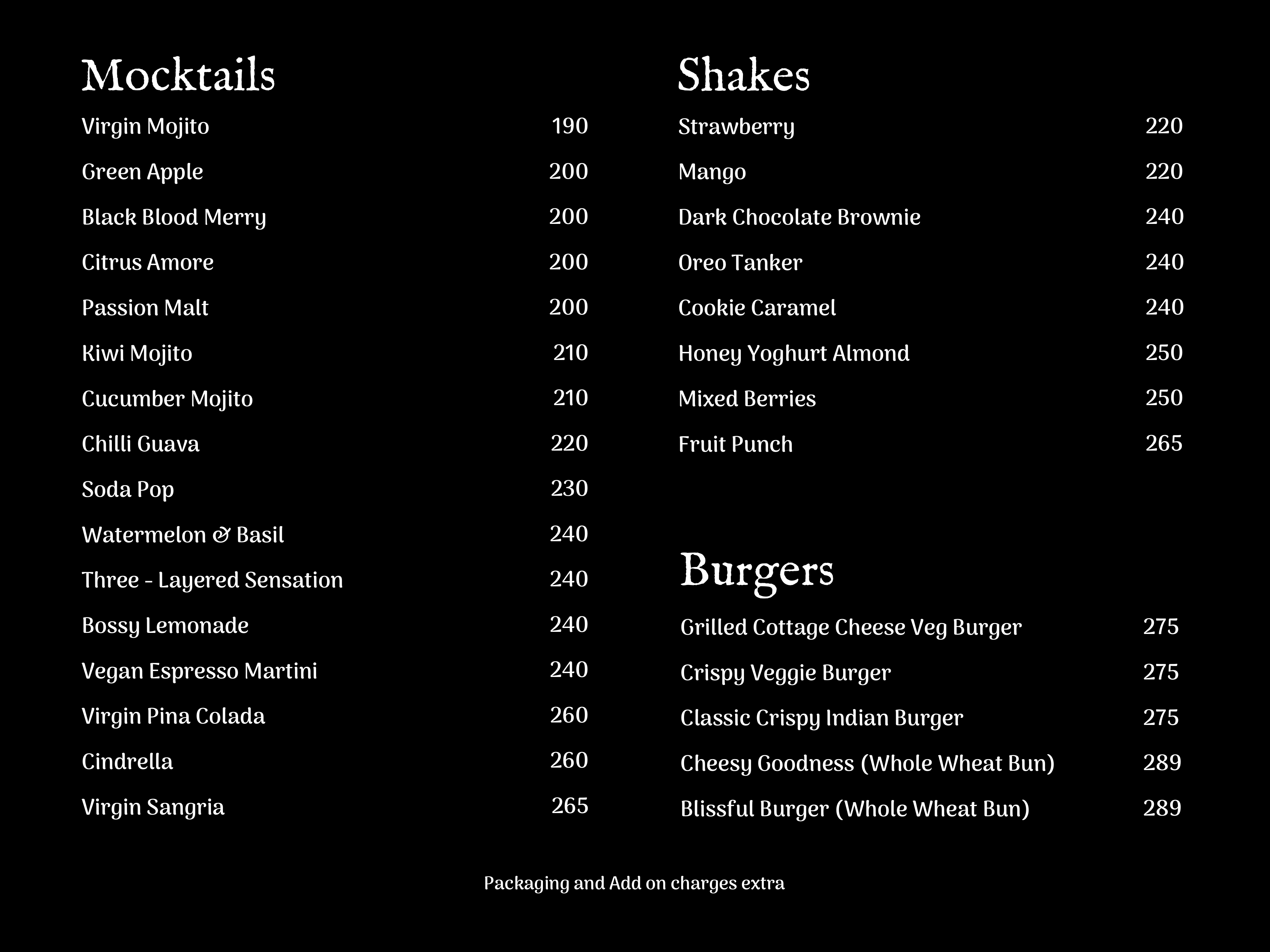 Menu | Cafe Chapter One